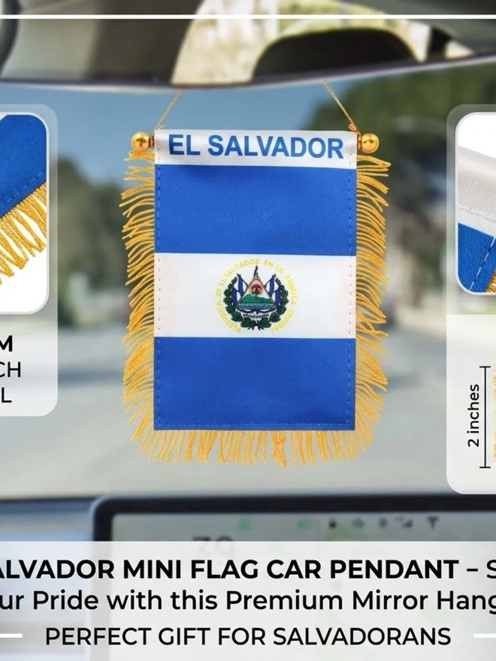 El Salvador Mini Wall Flag Banner with Gold Fringe